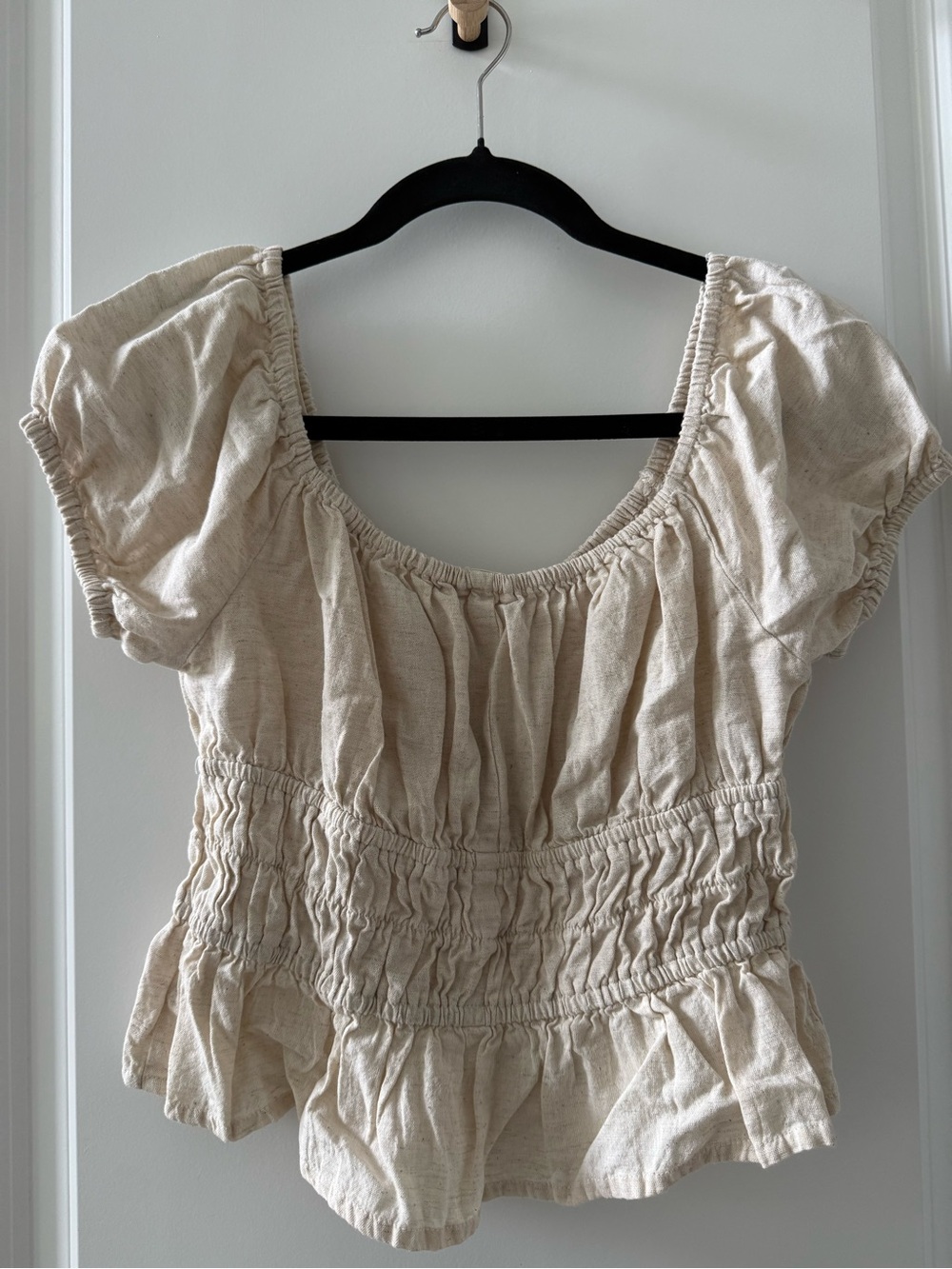 Sim & Sam Women's Cream Smocked Peasant Top • Large